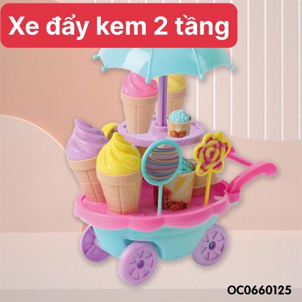 Đồ chơi hộp xe đẩy kem 2 tầng kèm phụ kiện que kem và kẹo S688