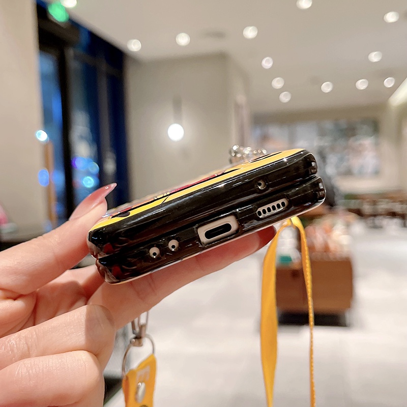 Ốp Điện Thoại Galaxy Z Flip 4 3 5G Mềm Hoạt Hình Mặt Cười Ánh Sáng Xanh Silicone Samsung Galaxy Z Flip4 Flip3 5G full cover Với Mặt Sau Dây Đeo Ngang Có Thể Điều Chỉnh