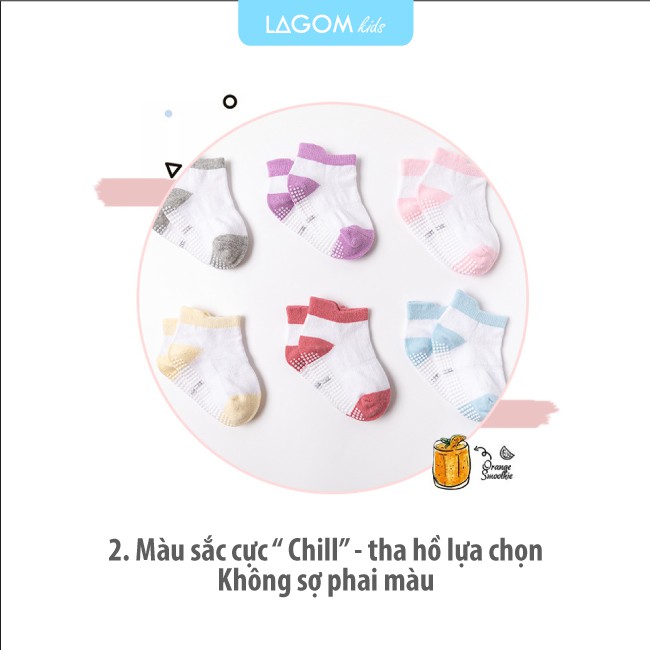 Vớ cho bé 1-3-5 tuổi chống trượt cao cấp | Tất cho bé trai & bé gái ngắn cổ kẻ sọc cotton mềm mịn