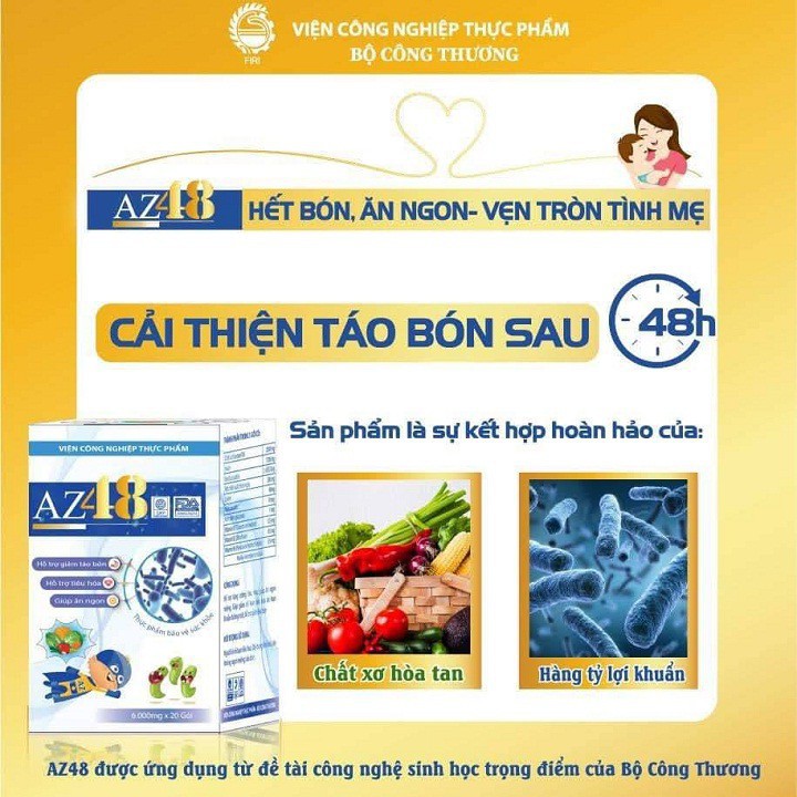 (Tặng 4 gói)[2 hộp] Men hỗ trợ tiêu hóa AZ48-Viện công nghiệp thực phẩm, bé hết táo bón-biếng ăn,hộp 20 gói