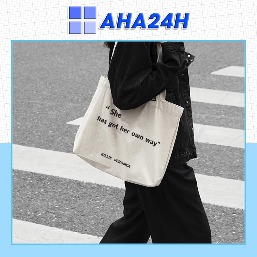 Túi tote vải canvas đi học đi chơi có khóa kéo hàn quốc đeo vai in She has got her own way AH1647