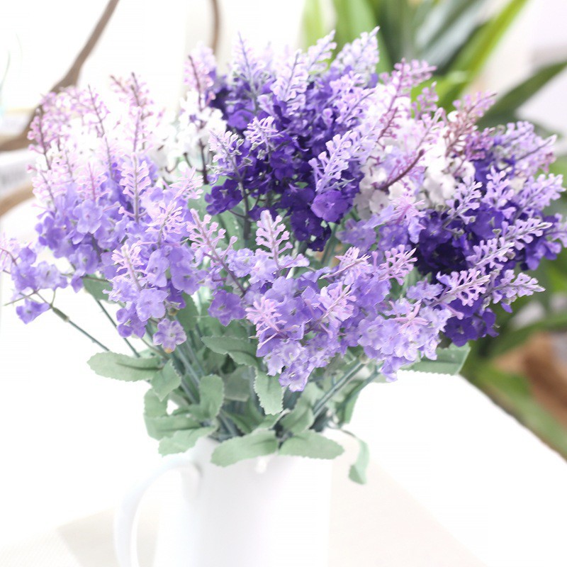 NHÁNH HOA LAVENDER 3 MÀU HOA GIẢ bằng lụa ĐẸP-decor trang trí nhà cửa, quán cafe, để bàn