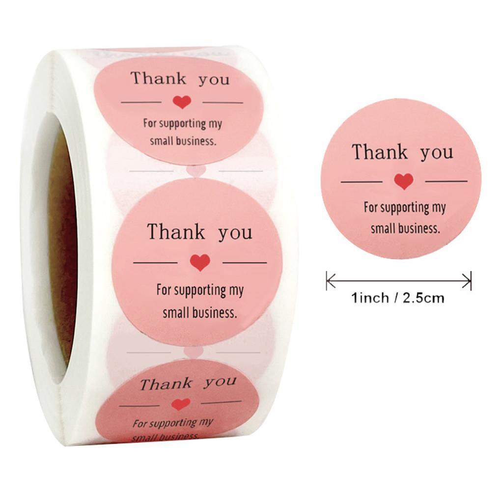Cuộn 1000 Nhãn Dán Thank You Màu Hồng Tự Dính Loại 2