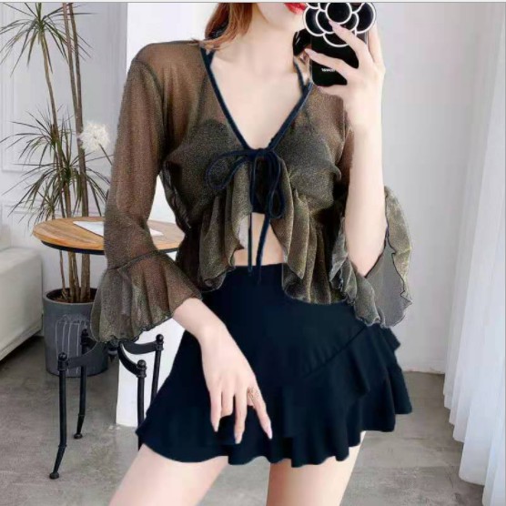 (CÓ SẴN) Set bikini đi biển, Bộ bơi nữ ba chi tiết (áo, quần, áo ren) | BigBuy360 - bigbuy360.vn