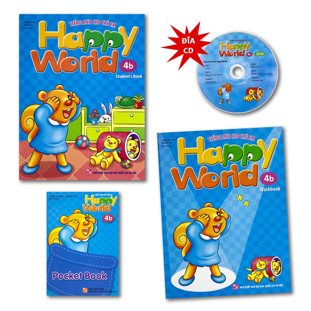 Sách - Tiếng Anh Cho Trẻ Em - Happy World - 4b (Bộ 2 quyển, 1 sổ tay, 1 đĩa DVD)