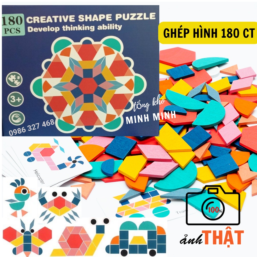 ĐỒ CHƠI MONTESSORI, ĐỒ CHƠI GỖ- BỘ GHÉP HÌNH 180 Chi Tiết  CHO BÉ THẢ SỨC SÁNG TẠO- Hàng Đẹp Loại 1
