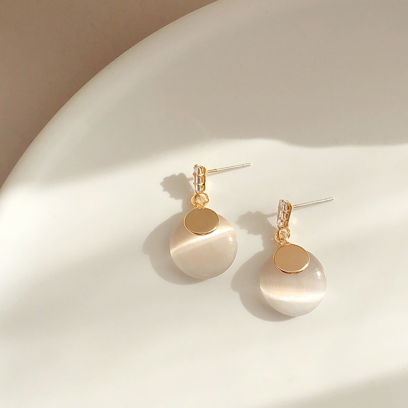 Bông tai bạc 925 đính đá mắt mèo chống dị ứng thời trang