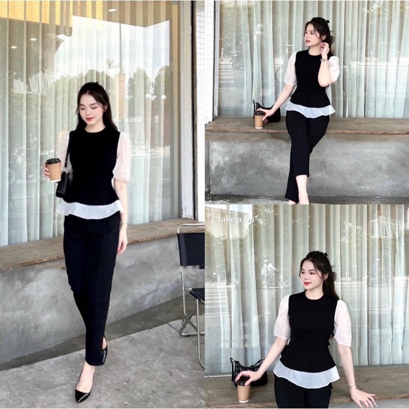 Sét bộ tay voan quần 9 tấc Bigsize 60-90 ký, thời trang nữ dành cho khách ngoại cỡ