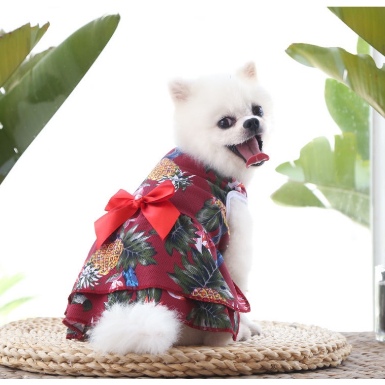 Váy có Nơ cho chó mèo mùa xuân hè, mùa thu phong cách Hawaii , Váy cho thú cưng