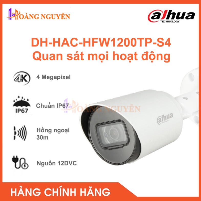 [NHÀ PHÂN PHỐI] Camera Dahua DH-HAC-HFW1200TP-S4 2.0M Trang Bị Vỏ Kim Loại Cứng Cáp - Thân Trụ Ngoài Trời