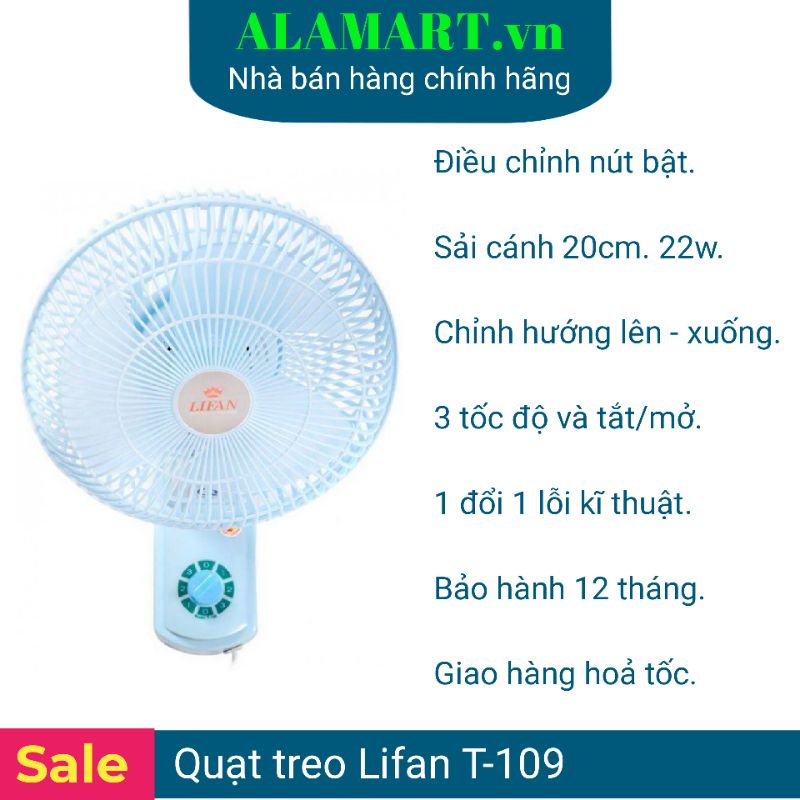 ♤☇QUẠT TREO TƯỜNG LIFAN T-109 công suất 22W sải cánh 20cm mát êm dịu thoải mái phù hợp không gian nhỏ
