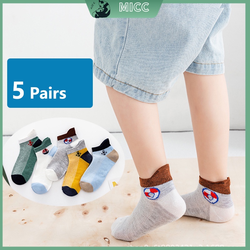 5 đôi vớ cotton màu trơn in họa tiết hoạt hình dễ thương cho bé