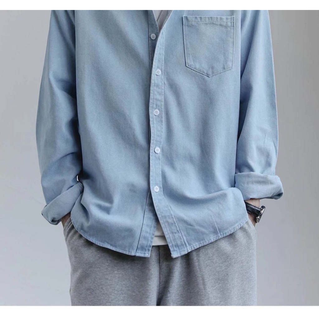 Áo Sơ Mi Denim Tay Dài Phong Cách Thời Trang Hàn Quốc Cho Nam Giới