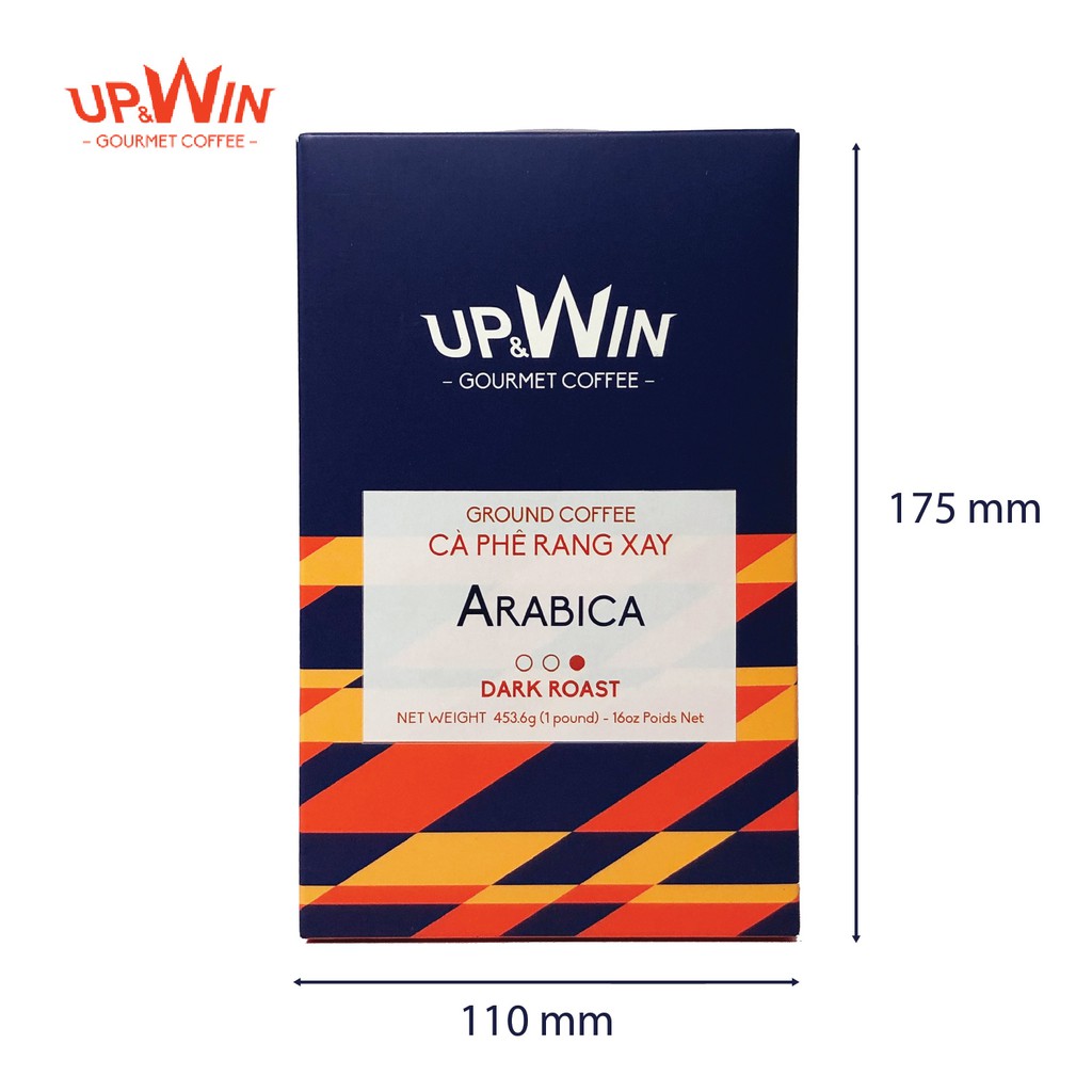 Cà phê rang xay UP AND WIN cafe Arabica dòng dark roast hộp 453.6 gram