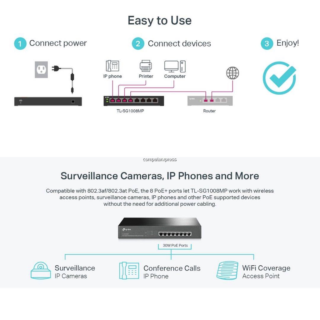 Switch TP-LINK TL-SG1008MP 8 port Gigabit  công suất 153W. Hàng chính hãng