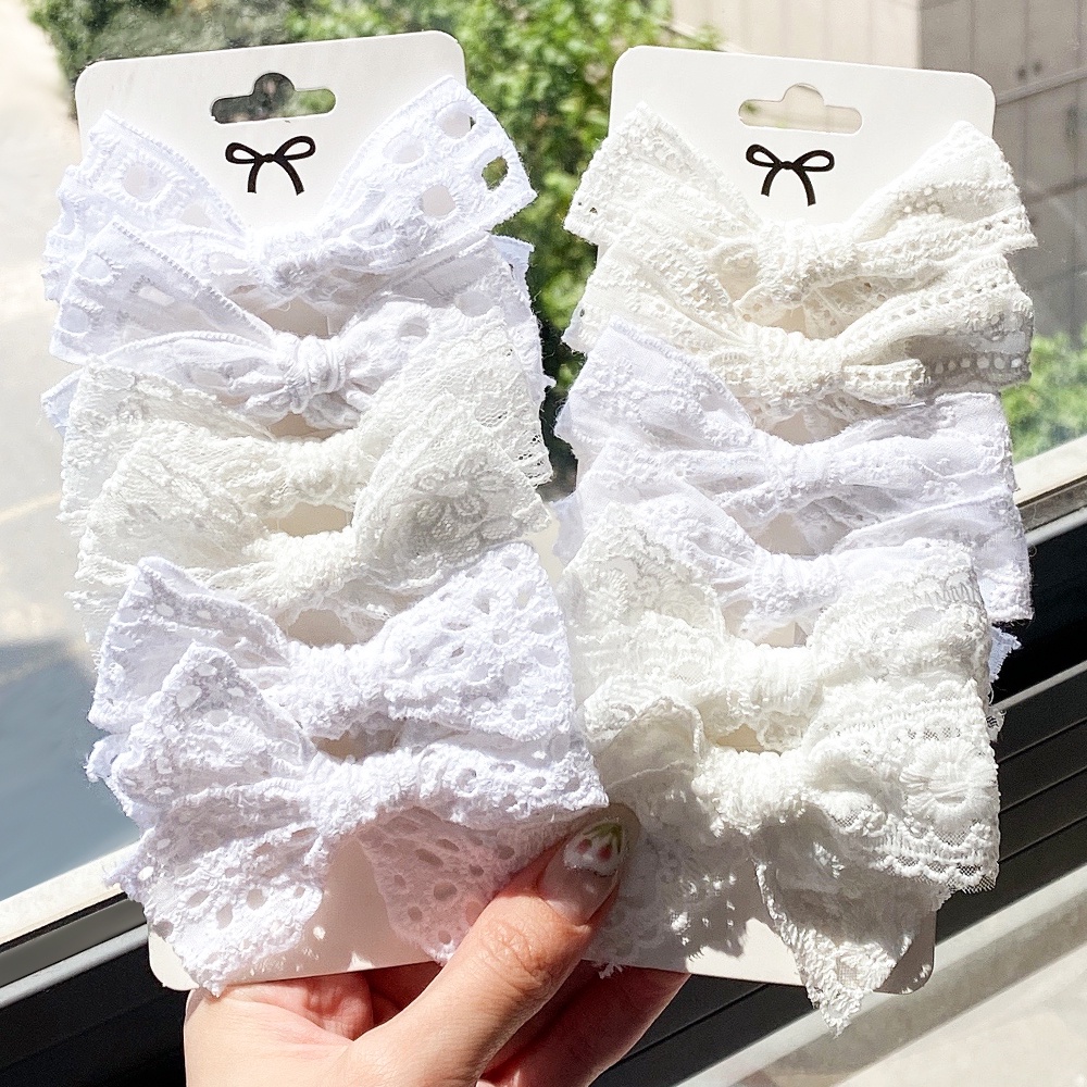 Kẹp tóc hình nơ KIDSBOWS phối ren handmade màu trắng xinh xắn cho bé gái