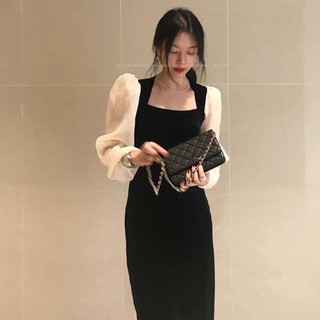 Váy cổ vuông tay bồng phối màu siêu đẹp