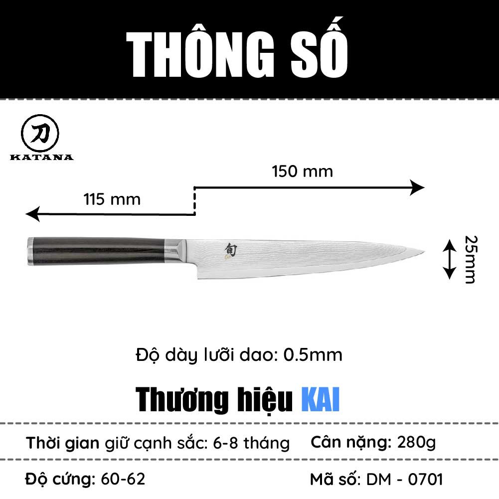 Dao bếp Nhật cao cấp KAI Shun Classic Ultility thép Damascus 69 lớp DM0701