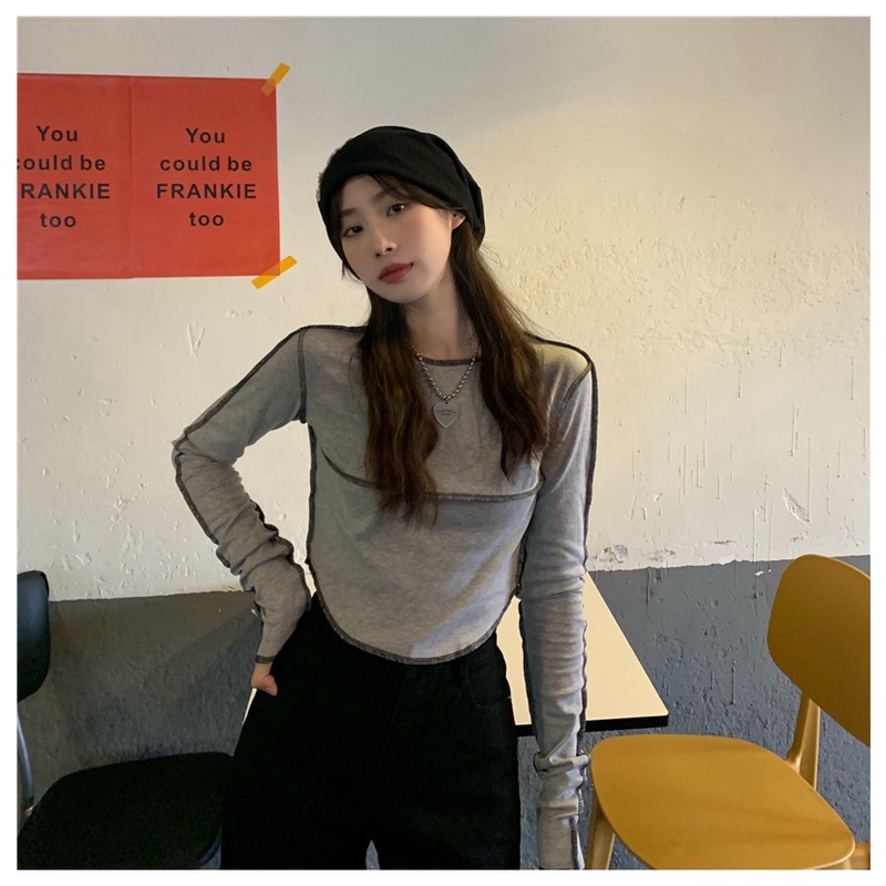 SUXI Áo Thun Tay Dài Màu Sắc Đơn Giản Phong Cách Vintage Dành Cho Nữ