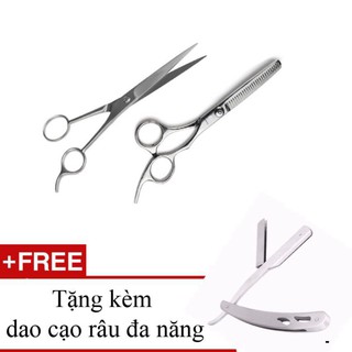 Bộ 2 kéo cắt tỉa tóc ct1 cao cấp tặng kèm dao cạo