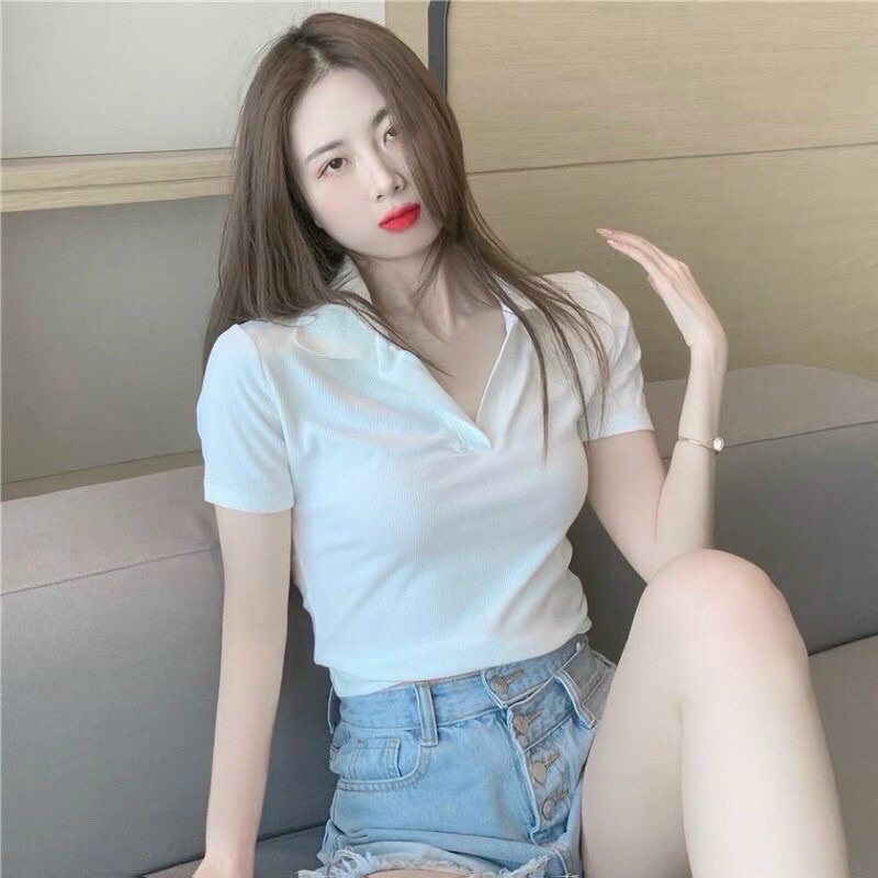 Áo croptop nữ thun tay ngắn kiểu Ulzzang đẹp, Áo phông nữ polo croptop crt crop top body đen trắng cá tính sexy cộc tay
