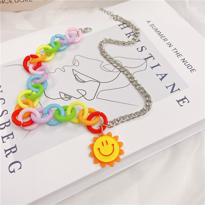 Vòng cổ mặt hoa hướng dương nhiều màu phong cách Harajuku Hàn Quốc dễ thương