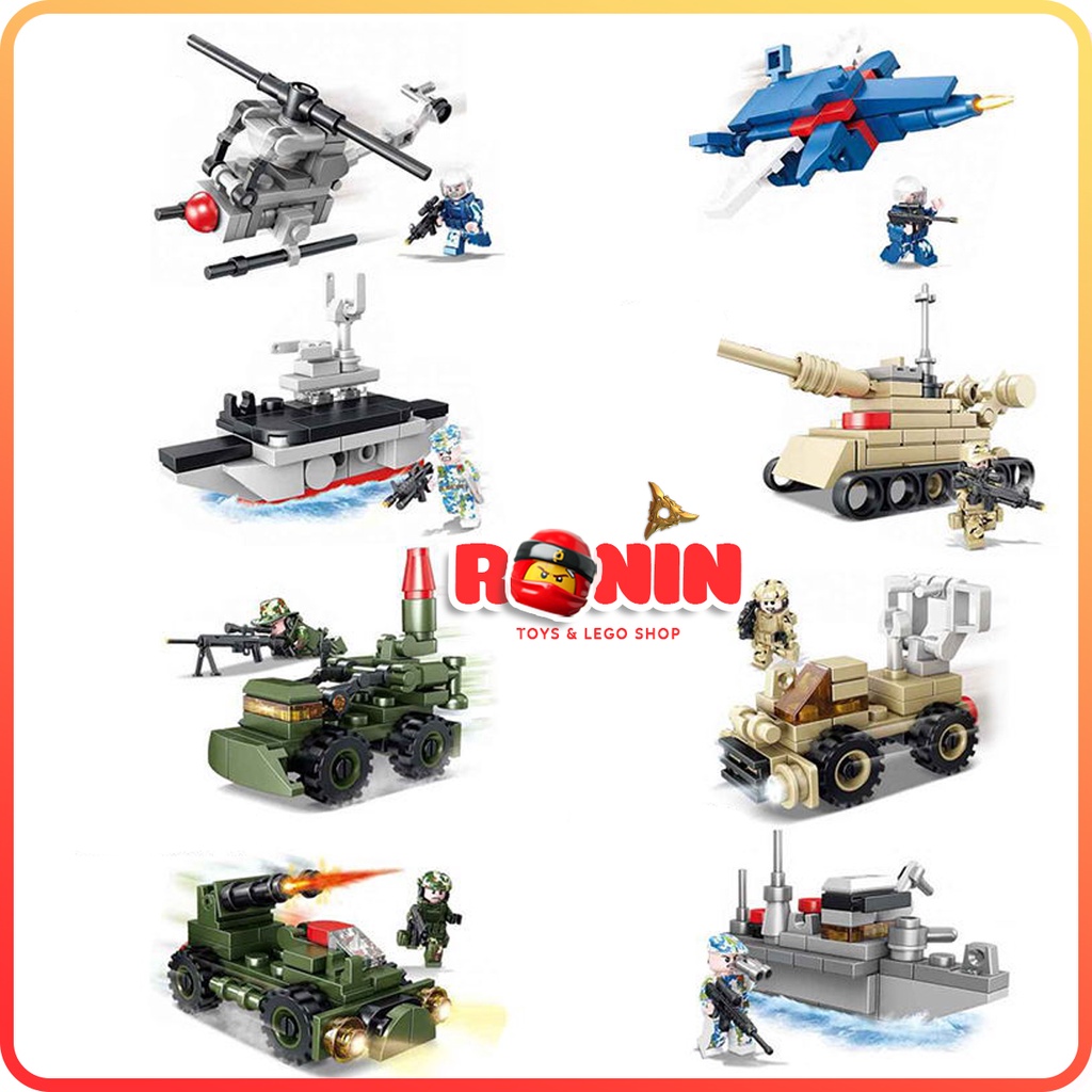 Bộ Đồ Chơi Lắp Ráp Lego Xe Quân Sự Mô Hình Xe Tăng / Trực Thăng / Tàu Ngầm / Xe Bọc Thép 8in1