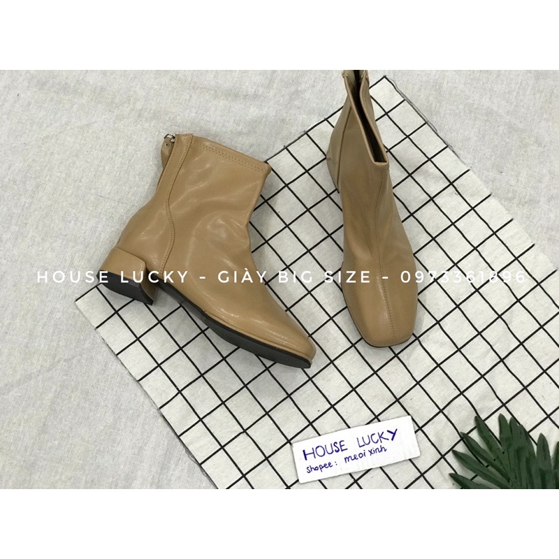 Bốt da trơn cổ thấp mũi vuông đế 3,5cm BIG SIZE
