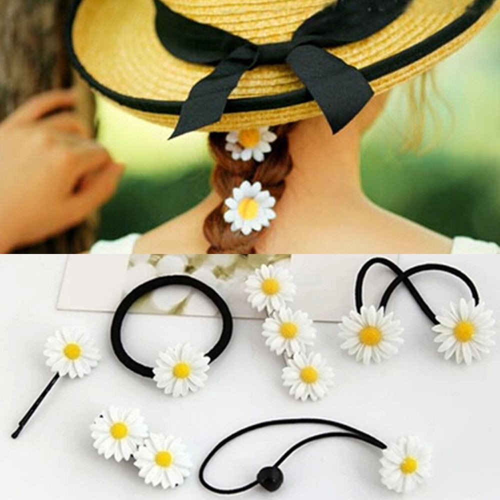 WONDERFUL Fashion 2Pcs Headwear Ponytail Girls Mini Daisy Elastic Rope Clip