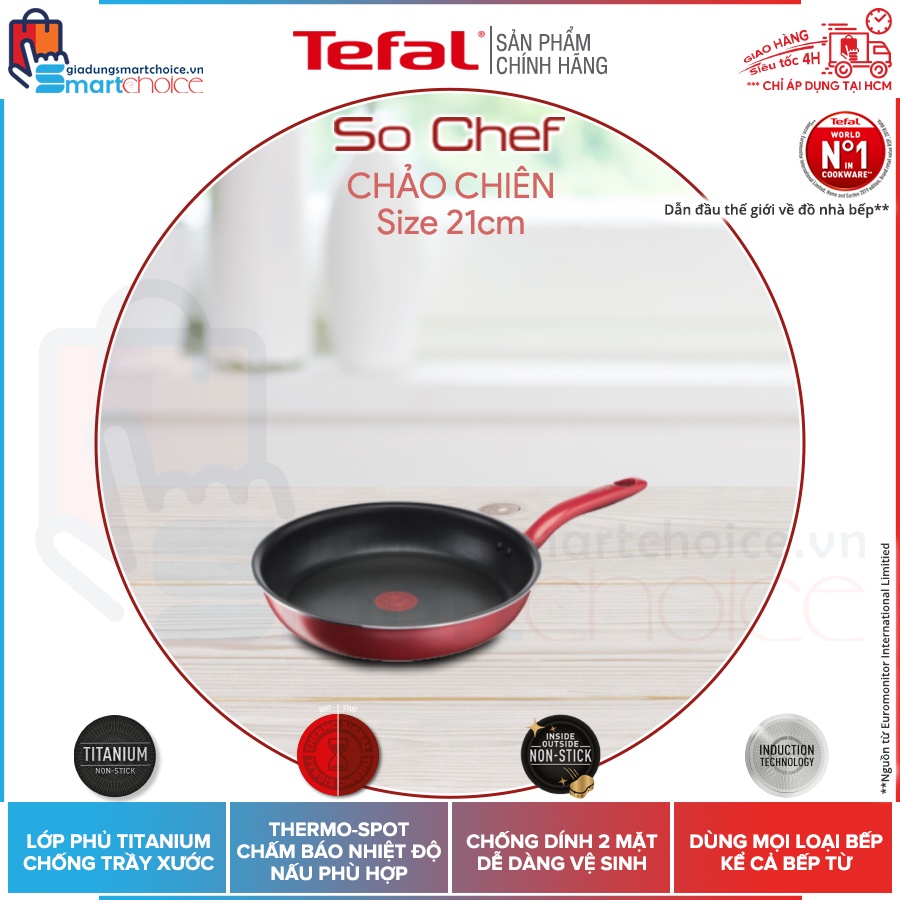 TEFAL CHẢO GIÁ SHOCK CHẢO CHIÊN TEFAL SO CHEF 21cm G1350295 G1350296, 24cm G1350495 G1350496, 28cm G1350695 G1350696
