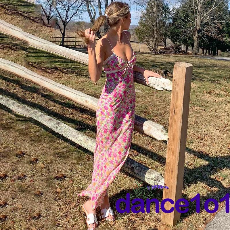 Đầm Dài Cổ Chữ V Khoét Sâu Họa Tiết Hoa Cho Nữ Khiêu Vũ1O1-Y2k