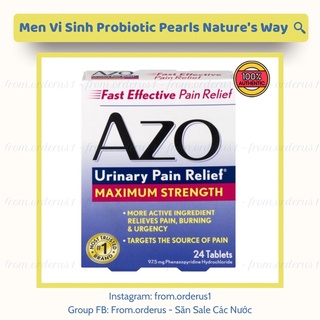 MẪU MỚI 24 VIÊN AZO URINARY PAIN RELIEF Maximum Strength Loại Mạnh - Azo