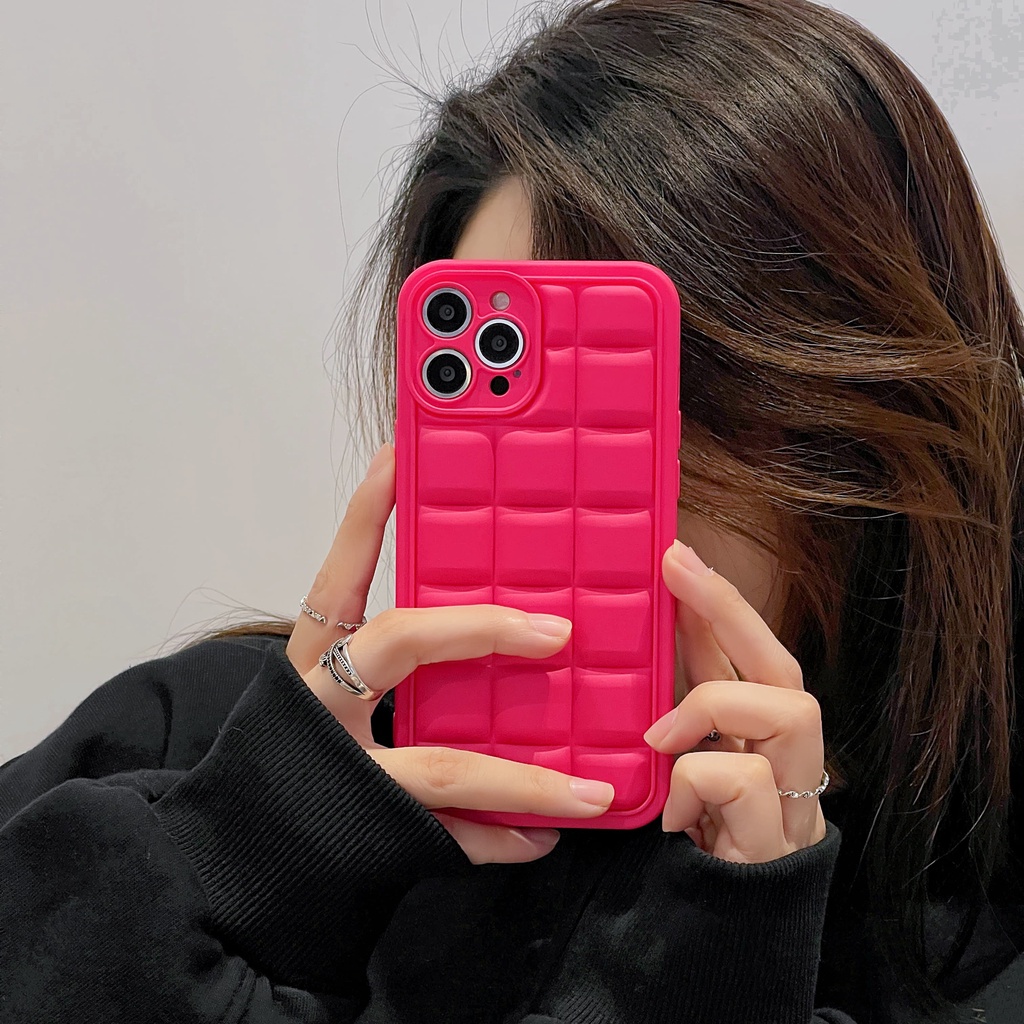 Ốp Điện Thoại Silicon Mềm Chống Rơi Hình Vuông Màu Đỏ Hồng Cho iPhone 13 12 11 Pro MAX XS MAX XR X 7+ 8 Plus