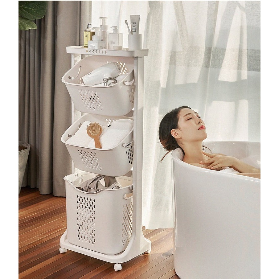 Kệ rổ nhựa 3 tầng Việt Nhật đa năng có bánh xe