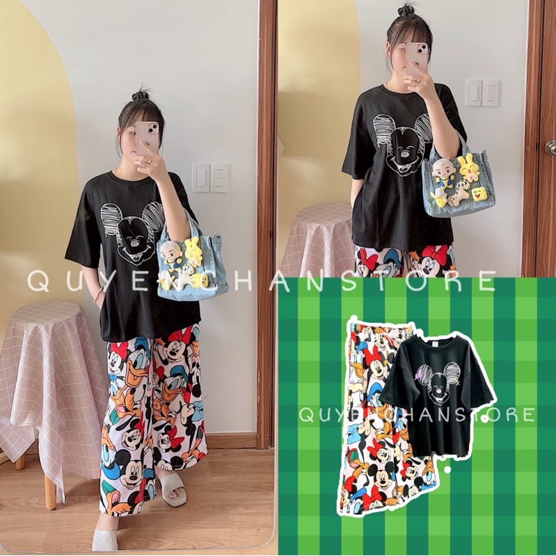 SET BỘ MICKEY QUẦN SUÔNG FREESIZE 60KG-ẢNH THẬT SHOP TỰ CHỤP