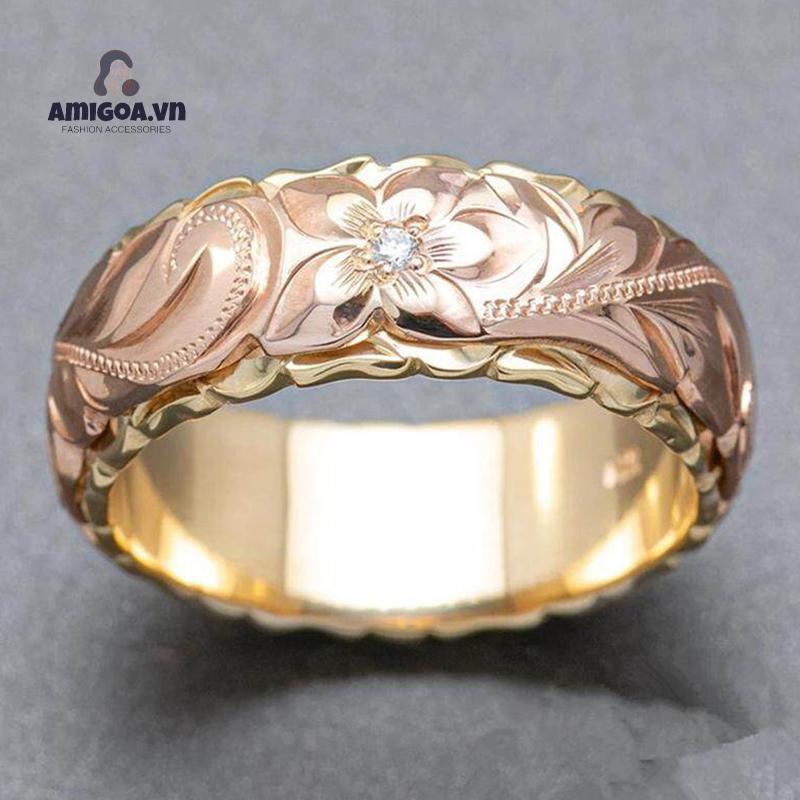 ✨✨Nhẫn mạ vàng 14k khắc hình hoa tinh tế cho nữ