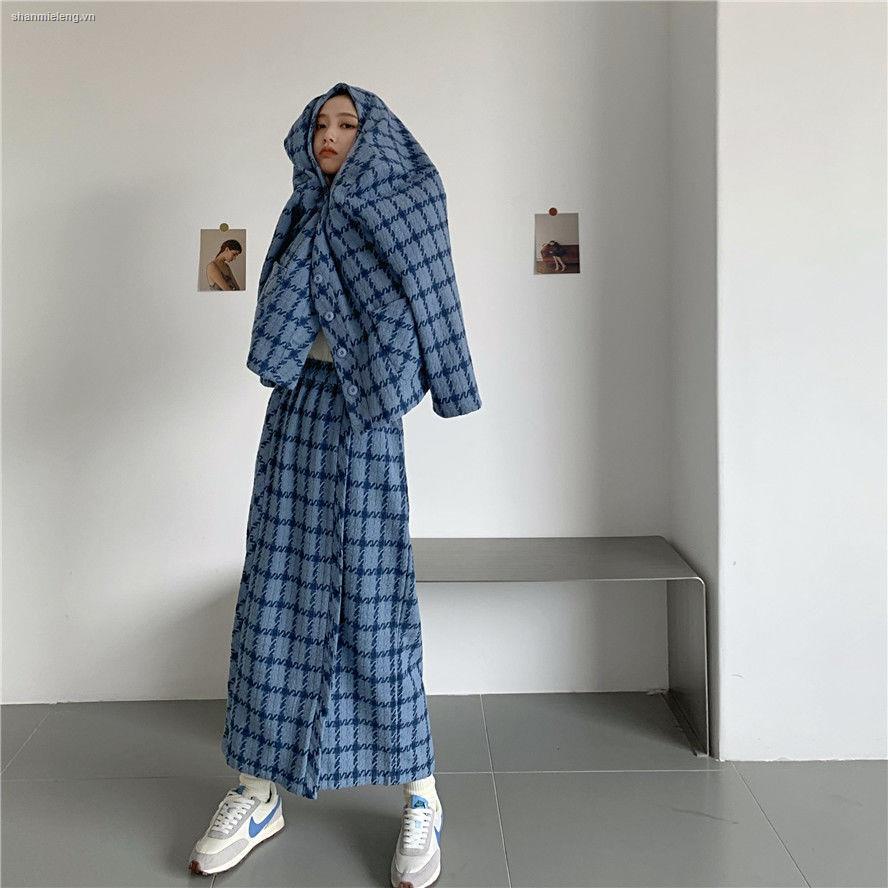 Set áo blazer + chân váy chữ A thời trang thu đông phong cách Hong Kong