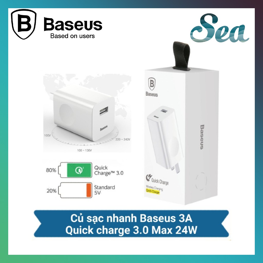 Củ sạc nhanh Baseus 24W - Sạc nhanh Type C - Sạc chuẩn lightning 5W Apple - Chính hãng