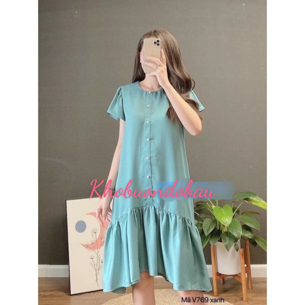Váy bầu công sở chất đũi lụa siêu sang thiêt kế đuôi cá nữ tính V269