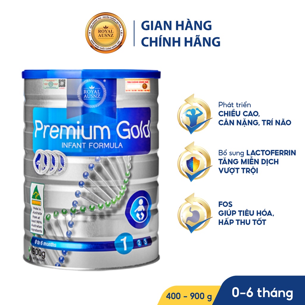 Sữa Bột Hoàng Gia Úc Premium Gold Số 1 Bổ Sung Vitamin, Khoáng Chất Cho Trẻ ROYAL AUSNZ (400g-900g)