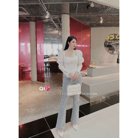 Áo sơmi cúp ngực tay bồng