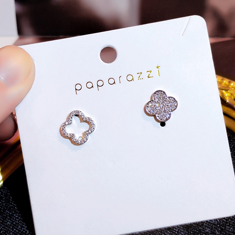 Hoa tai thời trang sáng tạo Hàn Quốc hoa tai cỏ ba lá hoa tai kim cương rỗng của phụ nữ