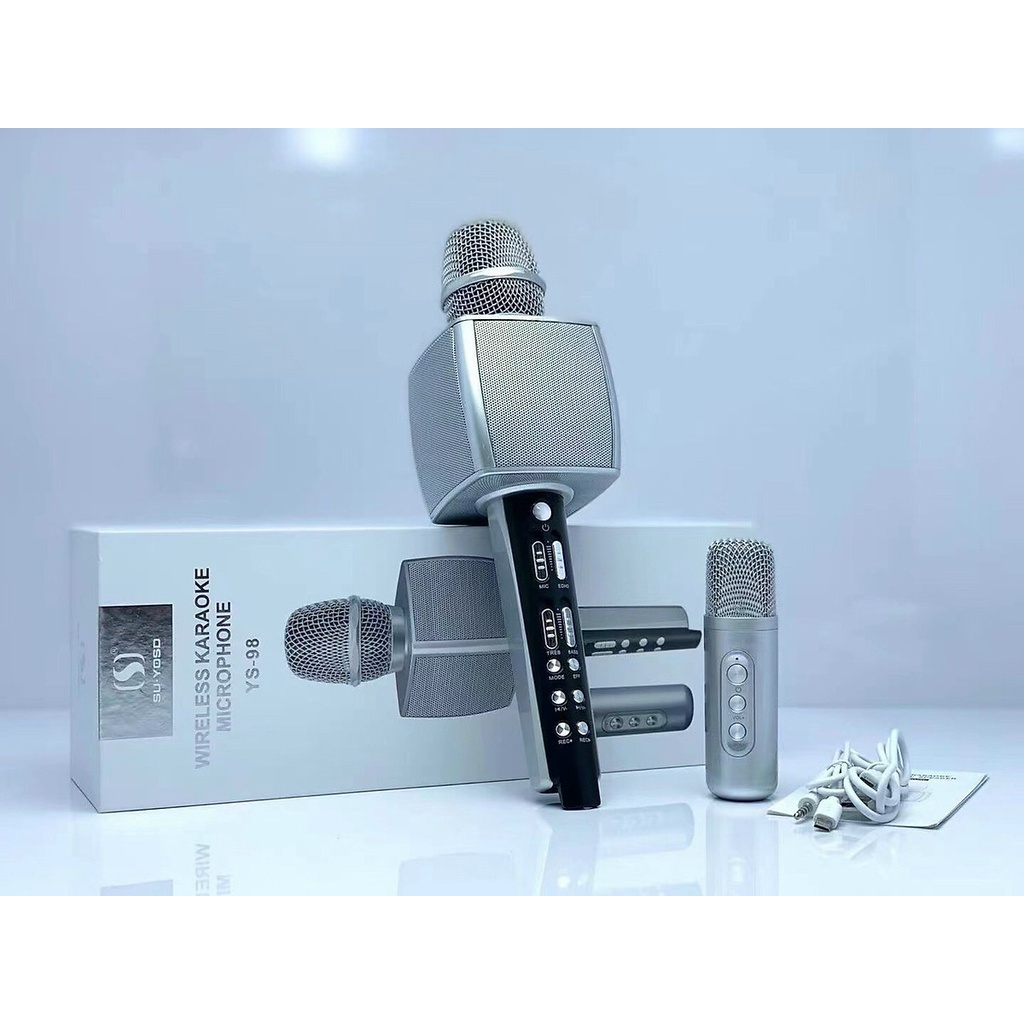 Micro Karaoke YS98 Cao Cấp Siêu Hay- Micro Bluetooth YS-98 Tích Hợp Loa Bass, Tress, Kèm Thêm 1 Micro Để Hát Song Ca