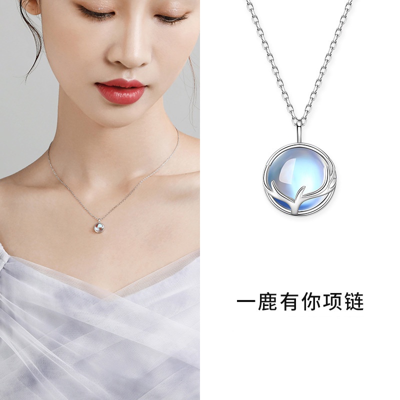 [Hàng Mới Về] Dây Chuyền Mặt Hình Trái Tim Đính Đá Mặt Trăng Nhỏ Thời Trang Mùa Hè Cho Nữ