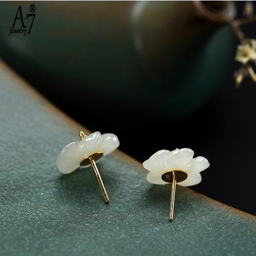 Bông Tai Mạ Bạc 925 Đính Đá Ngọc Bích Trắng Sang Trọng Cho Nữ A7 S925