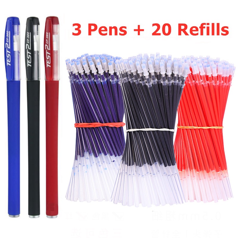 Set 3 bút mực gel ngòi 0.38mm màu đen/xanh/đỏ