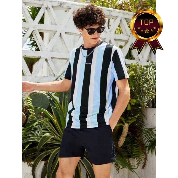 Áo nam Ngắn Tay Sọc Ngang Cổ Tròn XXS ~ 6XL Mới