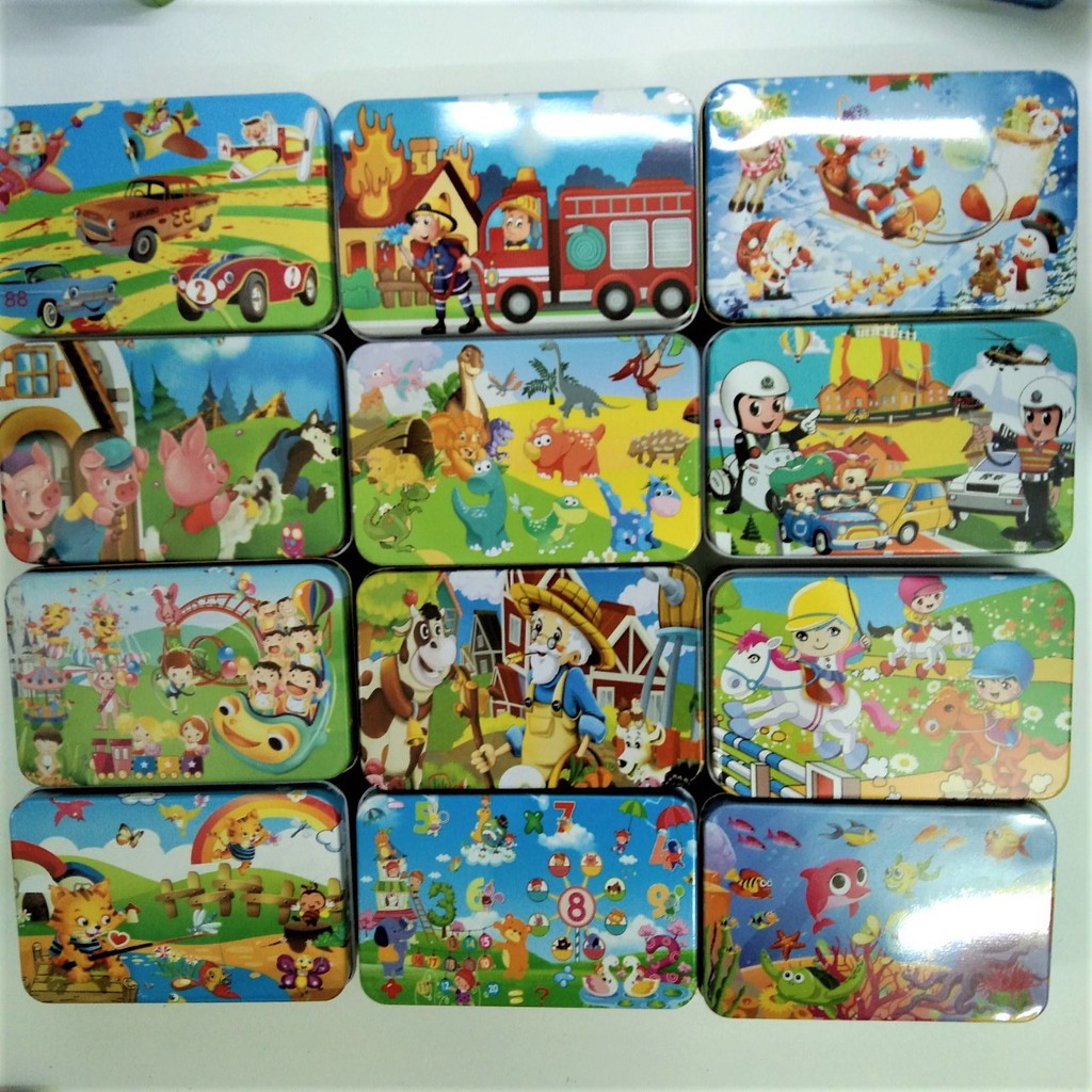 Ghép hình puzzle 60 mảnh hộp sắt nhiều mẫu