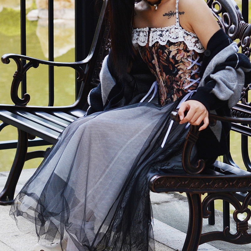 Áo Nịt Ngực Corset Thắt Dây Họa Tiết Hoa Cho Nữ