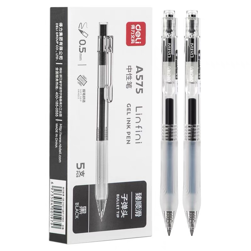 Bút Bi Mực Gel Deli A575 Mực Đen Ngòi 0.5 Dùng Cho Sinh Viên, Văn Phòng